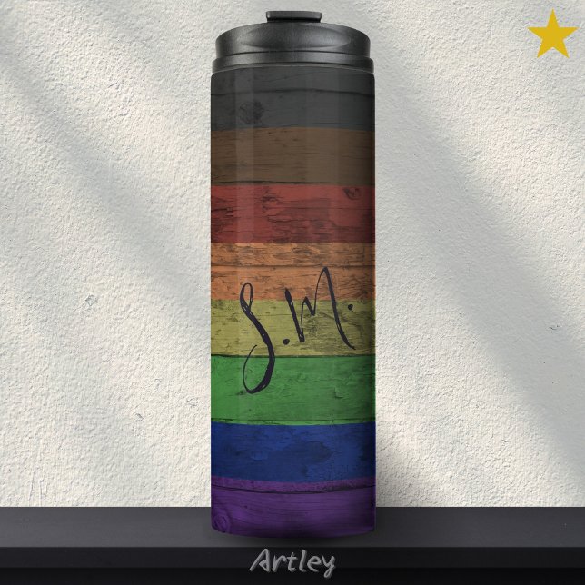 Rainbow Philadelphia Pride Flag Wood Grain Name Thermal Tumbler (Creator Uploaded)