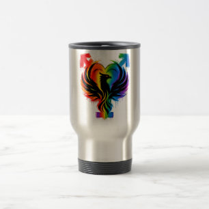 Rainbow Phoenix Heart Travel Tumbler Mug