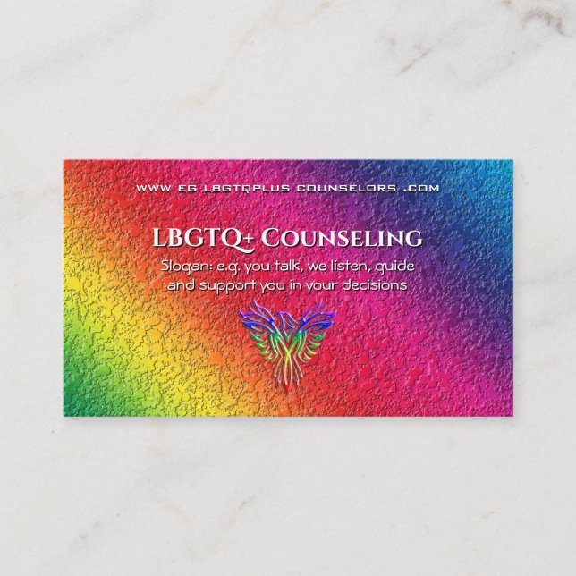 Rainbow Phoenix Rising LBGTQ+ Counseling Business  Card (Front)
