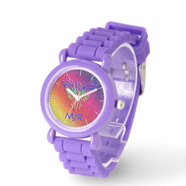 Rainbow Phoenix Rising LBGTQ+ with your initials Watch (Angle)