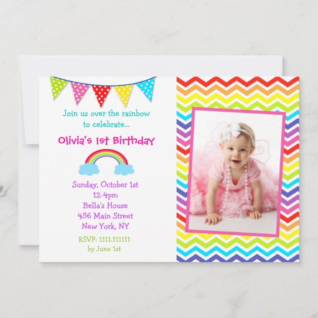 Rainbow Photo Birthday Invitations (Front)