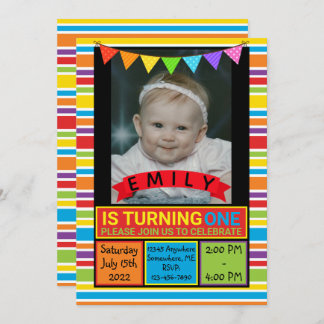 Rainbow Photo Birthday Invitations