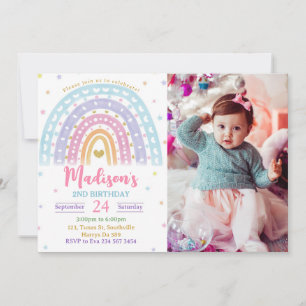 Rainbow Photo Birthday Pastel Invitation