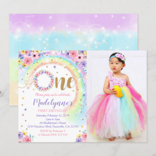 Rainbow Photo Invitation Rainbow 1st Birthday