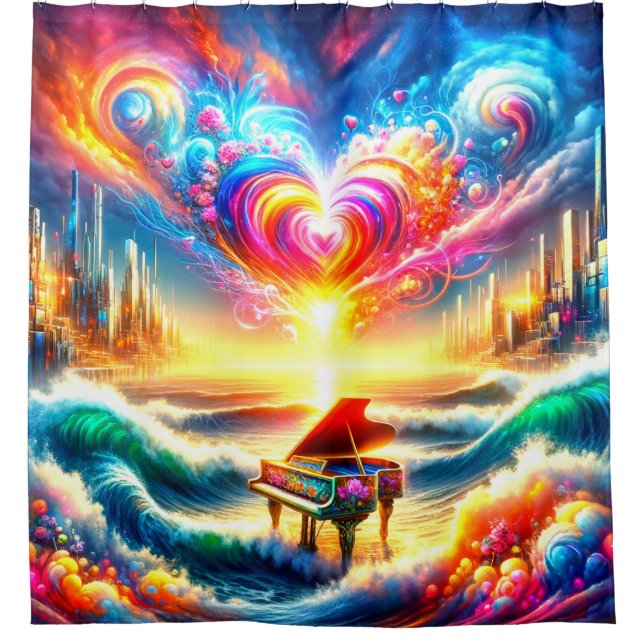 Rainbow Piano Art Shower Curtain (Front)