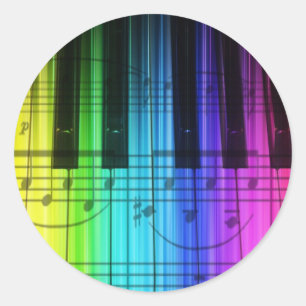 Rainbow Piano Keyboard and Notes Classic Round Sticker