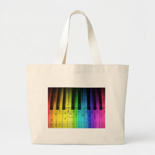 Rainbow Piano Keyboard and Notes Large Tote Bag