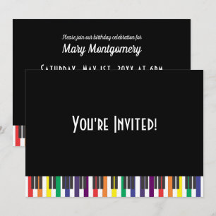Rainbow Piano Keys Birthday Party Invitation