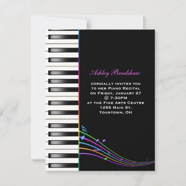 Rainbow Piano Recital Invitation (Front)