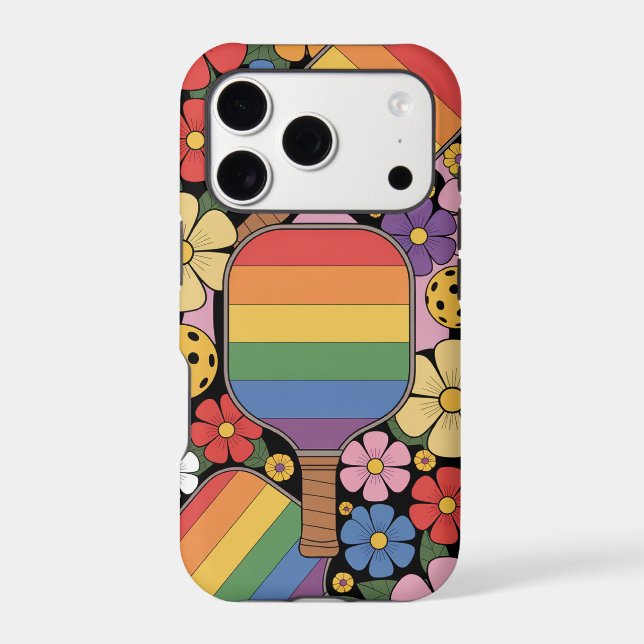 Rainbow Pickleball Paddles With Flower Power (Back)