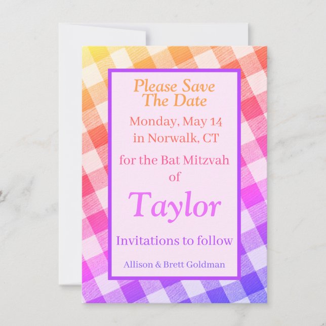 Rainbow Picnic Diagonal Save the Date Card (Front)