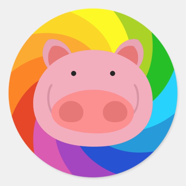 Rainbow Pig Classic Round Sticker (Front)
