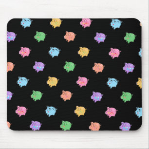 Rainbow Pig Pattern on black Mouse Mat
