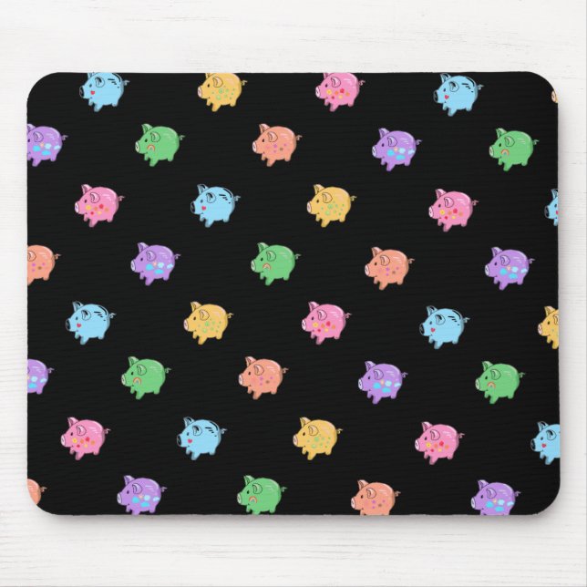 Rainbow Pig Pattern on black Mouse Mat (Front)