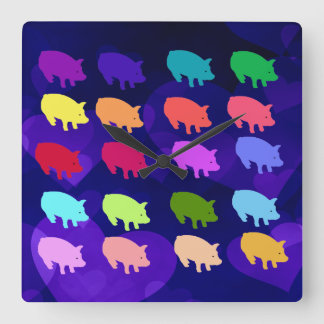 Rainbow Pigs Square Wall Clock