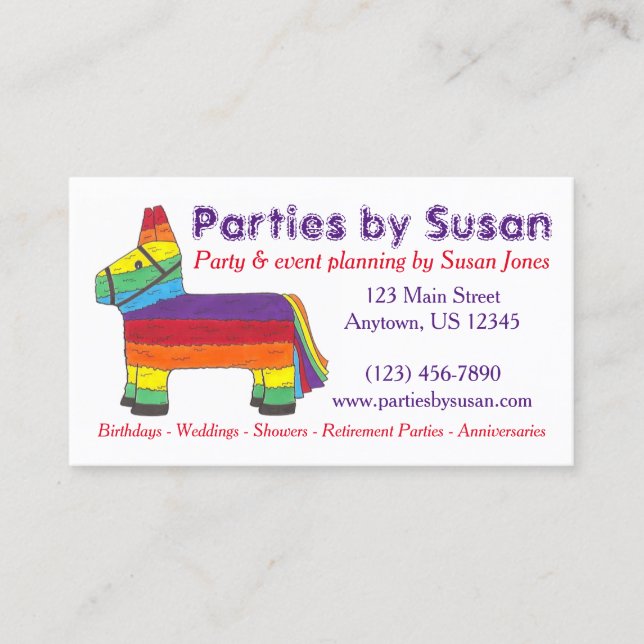 Rainbow Piñata Party Event Planner Planning Business Card (Front)