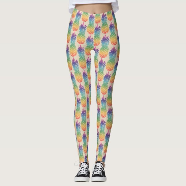 Rainbow pineapple fruit pattern print leggings (Front)
