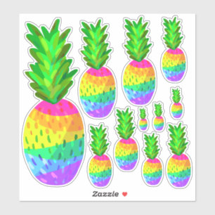 Rainbow Pineapple Stickers, All Sizes of