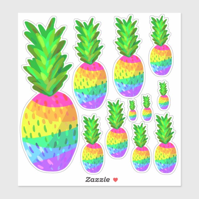 Rainbow Pineapple Stickers, All Sizes of (Sheet)