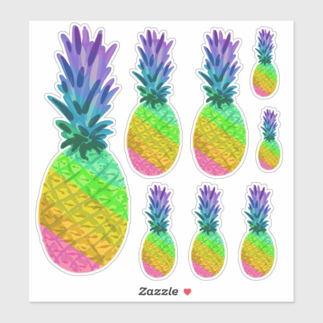 Rainbow Pineapple Stickers, All Sizes of Sticker (Sheet)