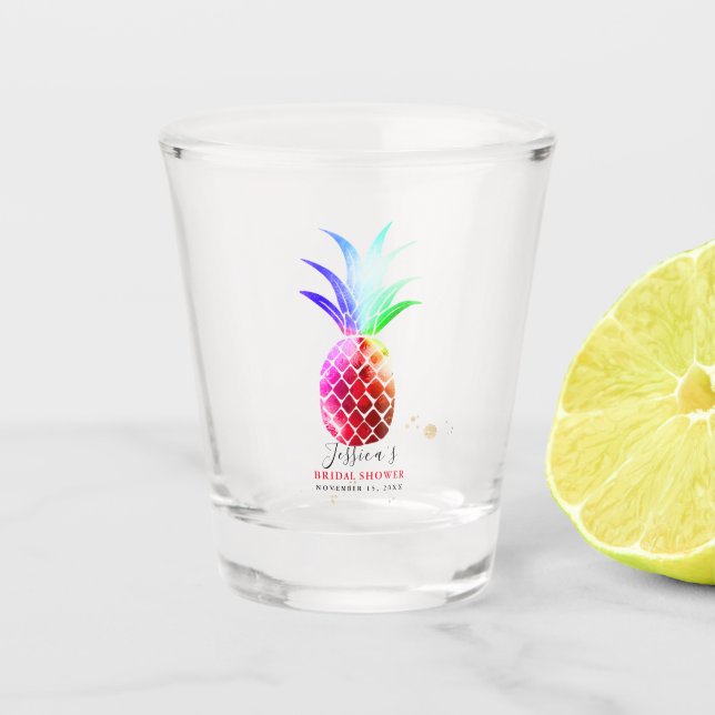 Rainbow Pineapple Wedding Party Gift Shot Glass (Front)