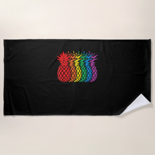 Rainbow Pineapples Aloha Hawaiian Gay Pride Month Beach Towel