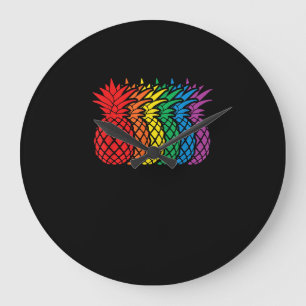 Rainbow Pineapples Aloha Hawaiian Gay Pride Month  Large Clock
