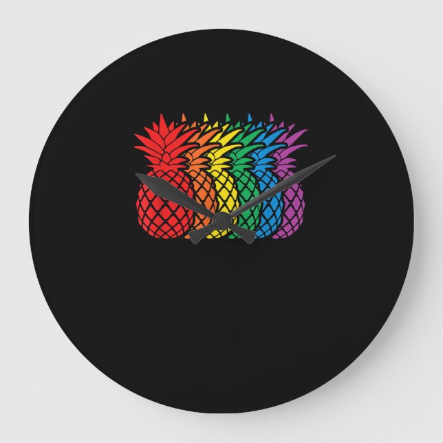 Rainbow Pineapples Aloha Hawaiian Gay Pride Month  Large Clock (Front)