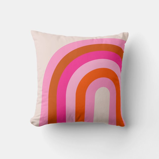 Rainbow Pink and Orange Boho Arch Cushion (Front)
