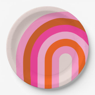 Rainbow Pink and Orange Boho Arch Paper Plate