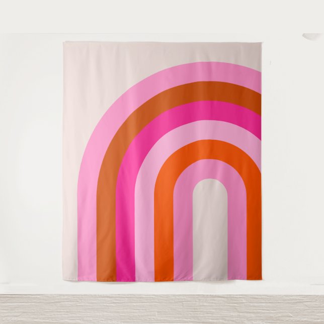 Rainbow Pink and Orange Boho Arch Tapestry (Front)
