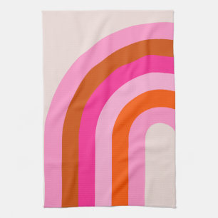 Rainbow Pink and Orange Boho Arch Tea Towel