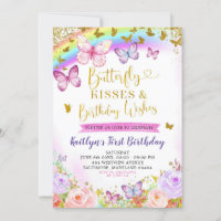 Rainbow Pink and Purple Butterfly Birthday Invite