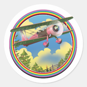 Rainbow Pink Bi plane logo Classic Round Sticker