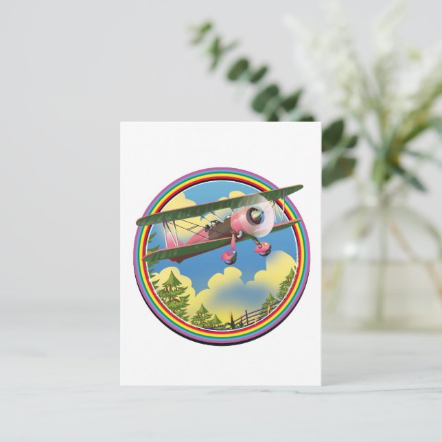 Rainbow Pink Bi plane logo Invitation Postcard (Standing Front)