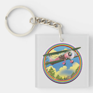 Rainbow Pink Bi plane logo Key Ring