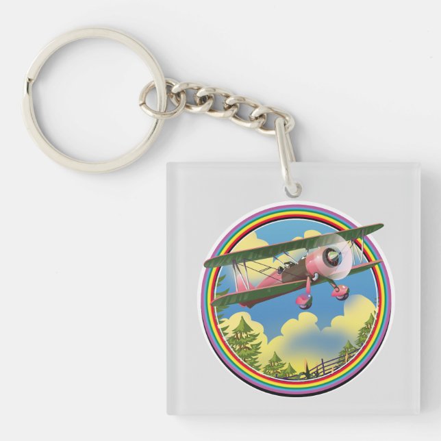 Rainbow Pink Bi plane logo Key Ring (Front)