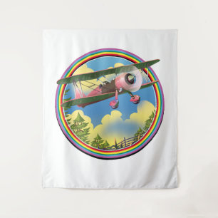 Rainbow Pink Bi plane logo Tapestry