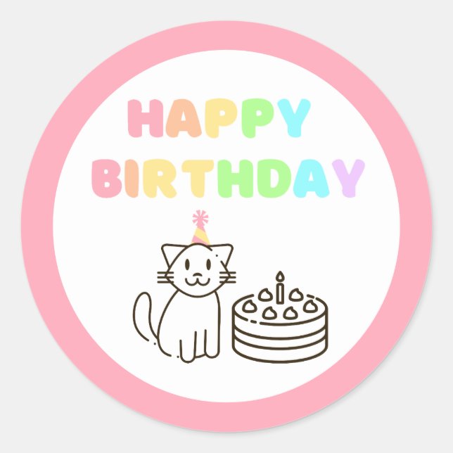 Rainbow&Pink Birthday Classic Round Sticker (Front)
