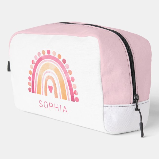 Rainbow, pink boho watercolor dopp kit (Right Corner)