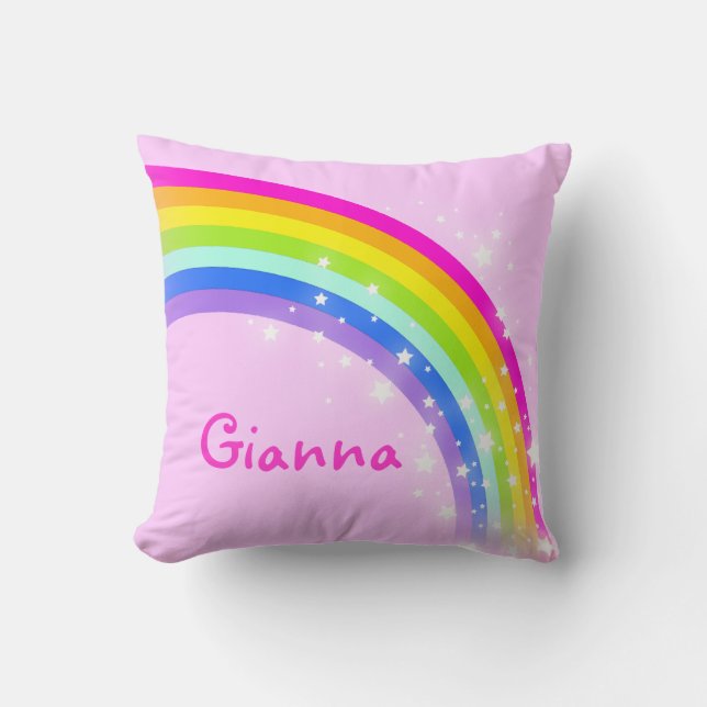 rainbow pink - girls "your name" cushion pillow (Front)