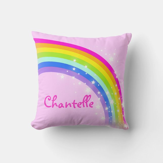 rainbow pink - girls "your name" cushion pillow (Front)
