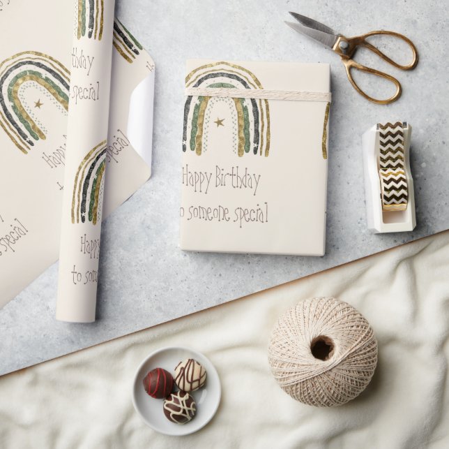 Rainbow Pink Gold Happy Birthday Someone Special Wrapping Paper (Crafts)