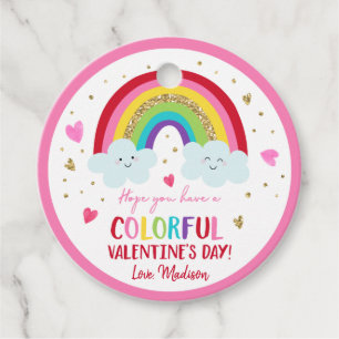 Rainbow Pink Gold Hearts Valentine's Day Favour Tags