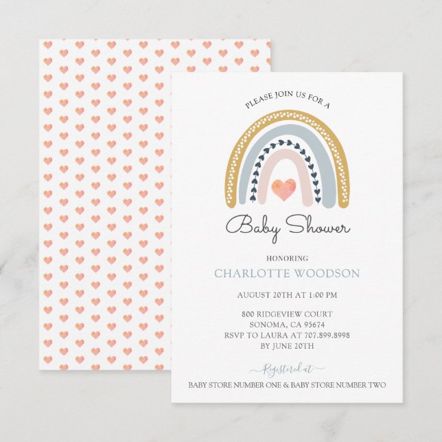 Rainbow Pink Heart Baby Shower  Invitation (Front/Back)