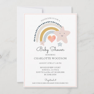 Rainbow Pink Heart Girl Baby Shower Invitation