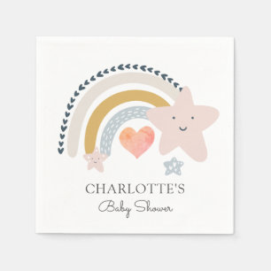 Rainbow Pink Heart Girl Baby Shower Napkin