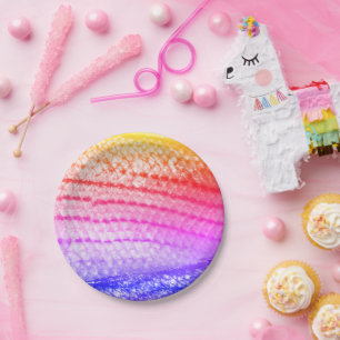 Rainbow Pink Purple Fish Scales Snakeskin 4Jani Paper Plate