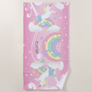 Rainbow Pink Unicorn Beach Towel