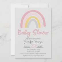 Rainbow Pink Yellow Grey Baby Shower Invitation